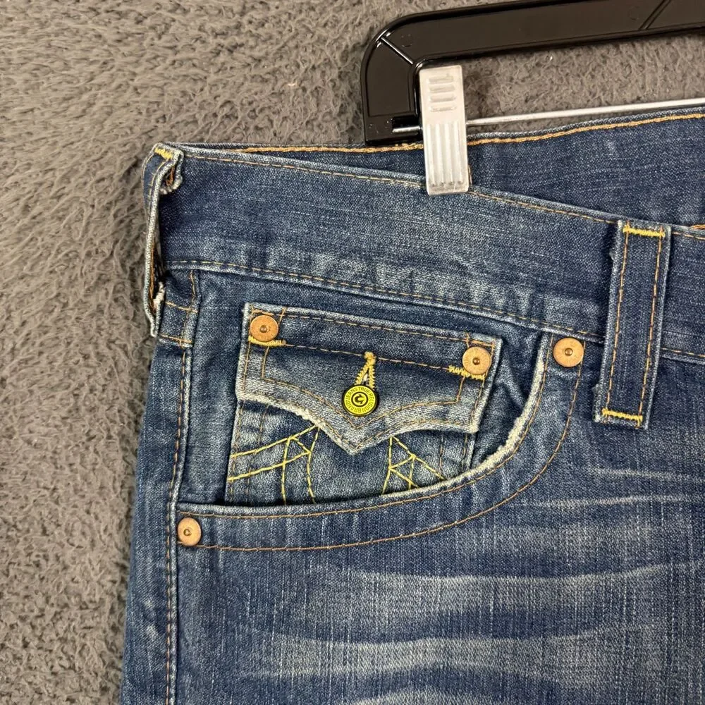 True Religion Jeans Mens 40x34 Blue Billy Super T Bootcut Made in USA DIstressed